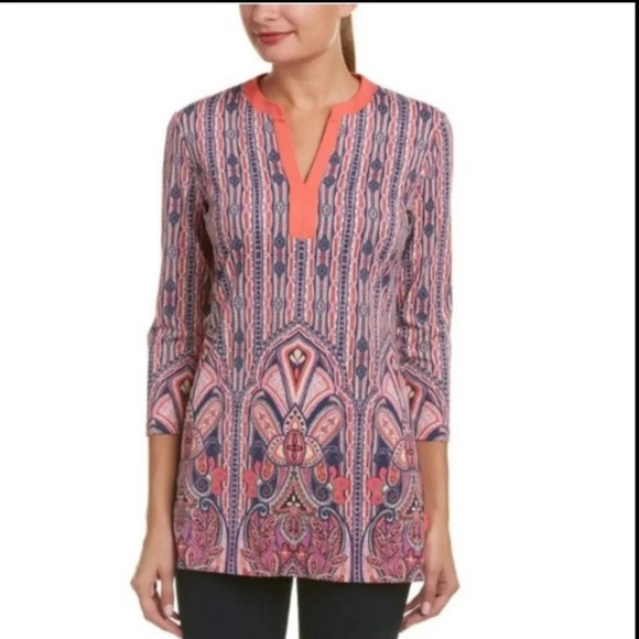 J. McLaughlin Navy Purple Mayan Paisley Catalina Cloth Boca Tunic Top Size Small - Picture 11 of 11